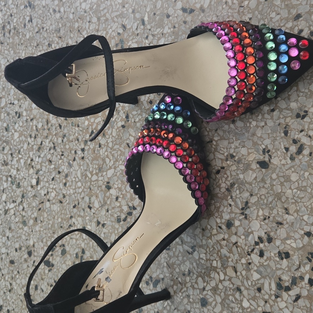 Jessica Simpson Black and Multicolor Embellished Heels